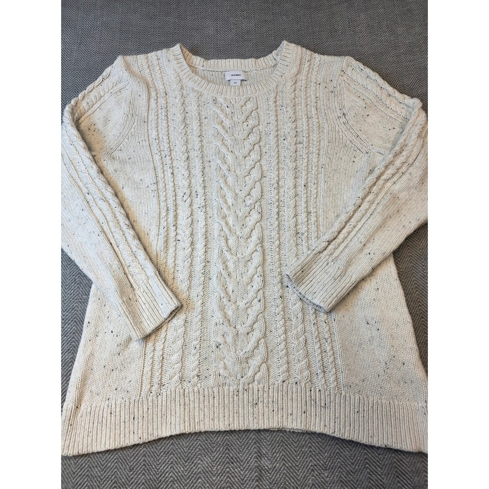 Old Navy Sweater Womens 2XL Cream Oatmeal Speckled Cable Knit Crew Neck Pullover